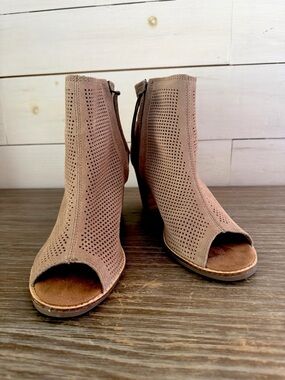 Toms Taupe Perforated Peep-Toe Ankle Booties